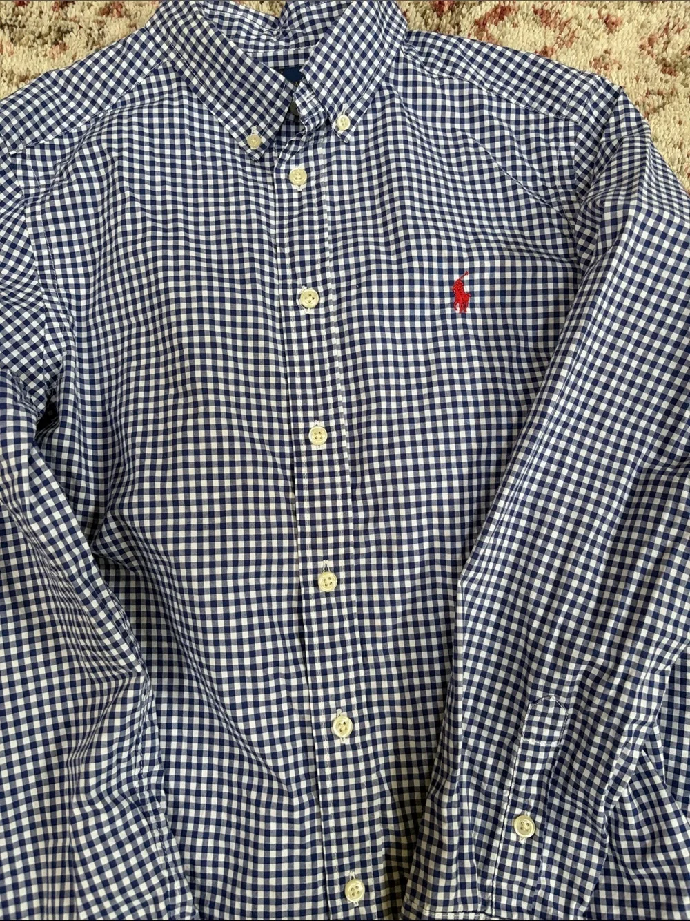 Ralph Lauren Navy and White Gingham Button-Down Shirt